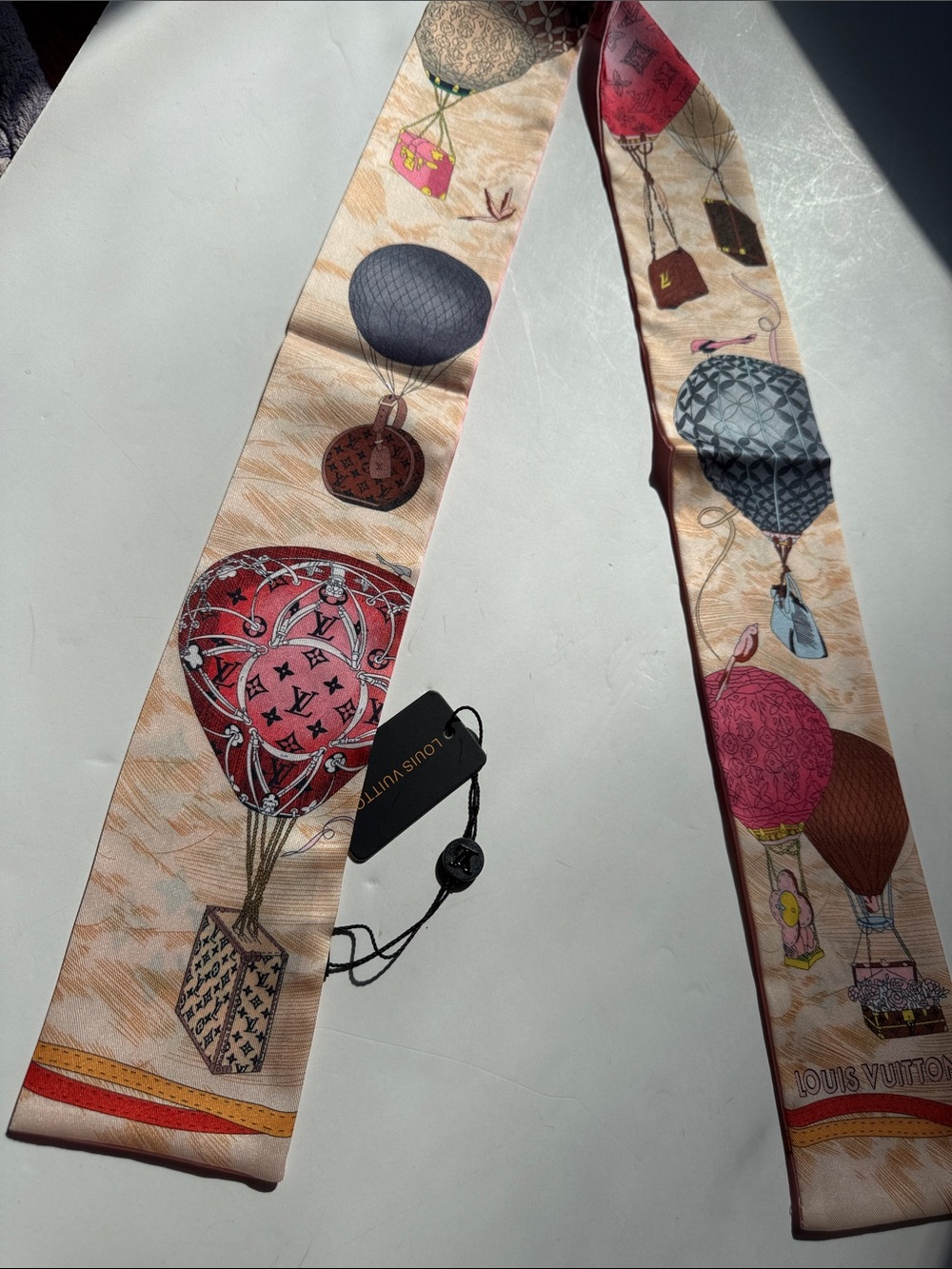 Pink and Brown Hot Air Balloon Silk Scarf Accent - Picture 3 of 12